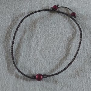 New Handmade Wine Pearl & Metallic Brown Braided Choker Necklace